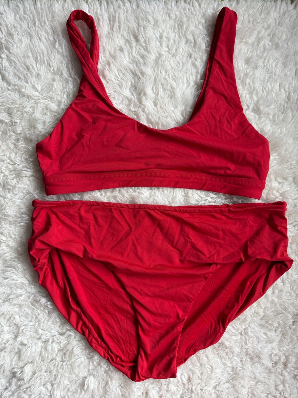 Andie Red Scoop Bikini Top and High Waist Bottom